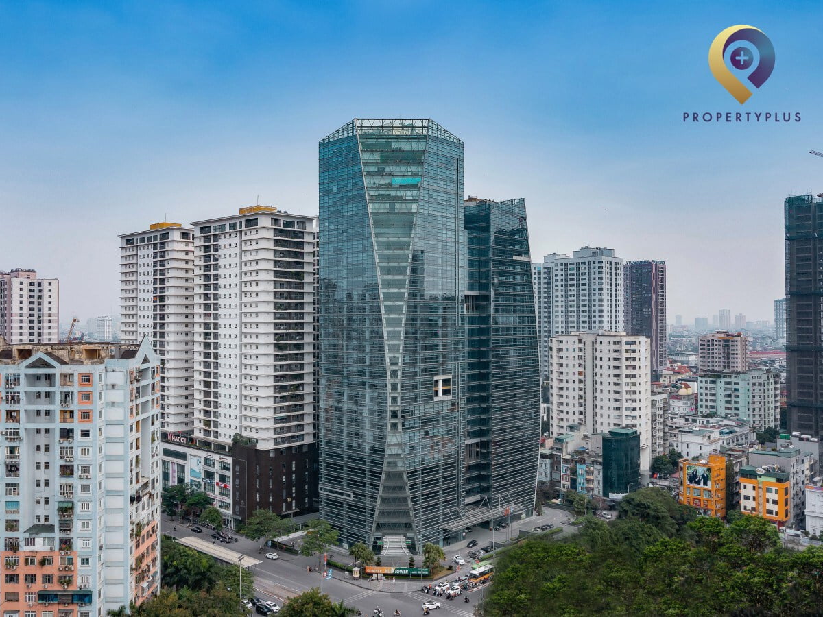 Toàn cảnh tòa nhà HUD Tower nhìn từ trên cao với kiến trúc kính hiện đại - hình ảnh từ Property Plus